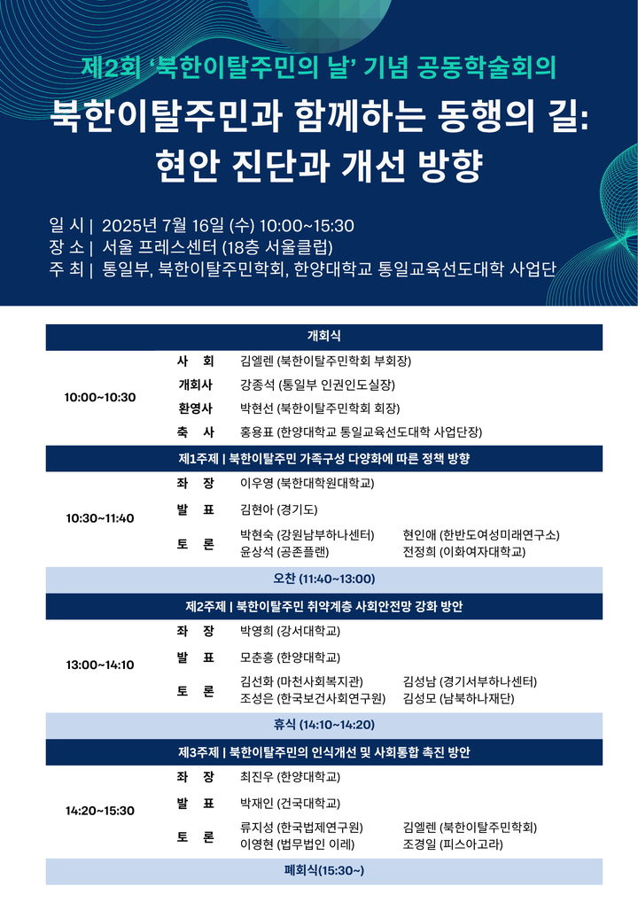 한양대 통일교육 선도대학 사업단이 통일부·북한이탈주민학회와 공동학술회의를 개최한다. 사진은 학술대회 포스터. (사진=한양대 제공) *재판매 및 DB 금지