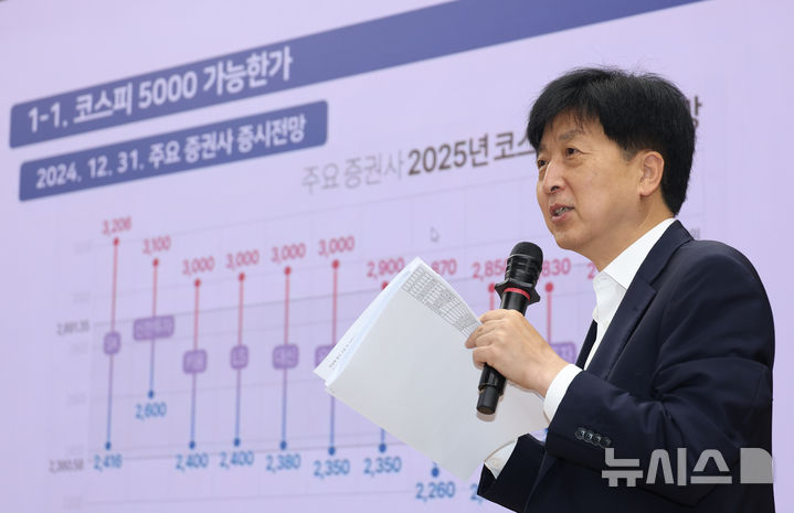 [서울=뉴시스] 고승민 기자 = 오기형 더불어민주당 코스피5000특위 위원장이 15일 서울 여의도 국회 의원회관에서 열린 '경제는 민주당' 특강에서 '코리아 디스카운트를 넘어 코리아 프리미엄으로'를 주제로 강연하고 있다. 2025.07.15. kkssmm99@newsis.com