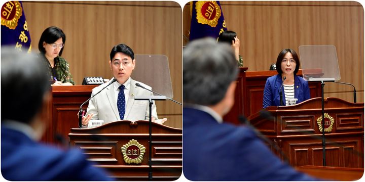 시정질문하는 심창욱, 이귀순 광주시의원. (사진=광주시의회 제공) *재판매 및 DB 금지