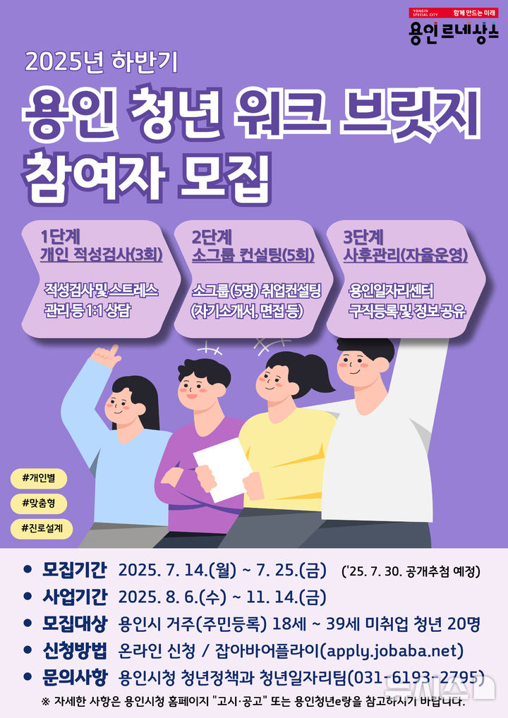 [용인=뉴시스]청년 워크 브릿지 참여자 모집 안내 포스터(사진=용인시 제공)2025.07.16.photo@newsis.com*재판매 및 DB금지