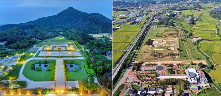 익산시, 백제세계유산 왕궁리유적(우)-미륵사지(좌) 전경 (사진=익산시 제공) *재판매 및 DB 금지