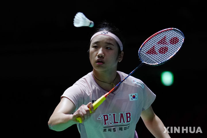 [도쿄=신화/뉴시스] 세계배드민턴연맹(BWF) 월드투어 슈퍼 750 일본오픈에 출전한 배드민턴 여자단식 세계랭킹 1위 안세영. 2025.07.18.