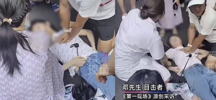 [서울=뉴시스] 길에서 쓰러진 여성을 심폐소생술로 살린 중국의 한 남성이 일부 누리꾼들로부터 "가슴을 더듬었다"는 비난을 받고 있다. (사진=SCMP 갈무리) 2025.07.21 *재판매 및 DB 금지