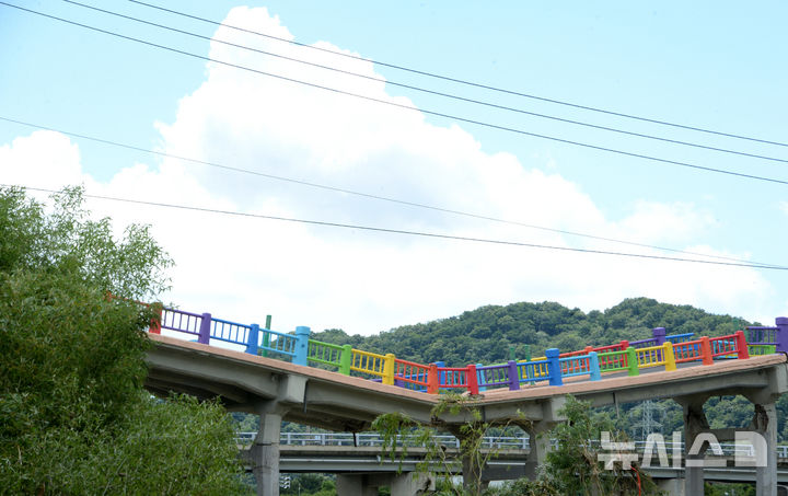 [울산=뉴시스] 배병수 기자 = 21일 울산 중구 옛 삼호교가 이번 집중호우에 교량이 휘어져 있다. 2025.07.21.bbs@newsis.com.