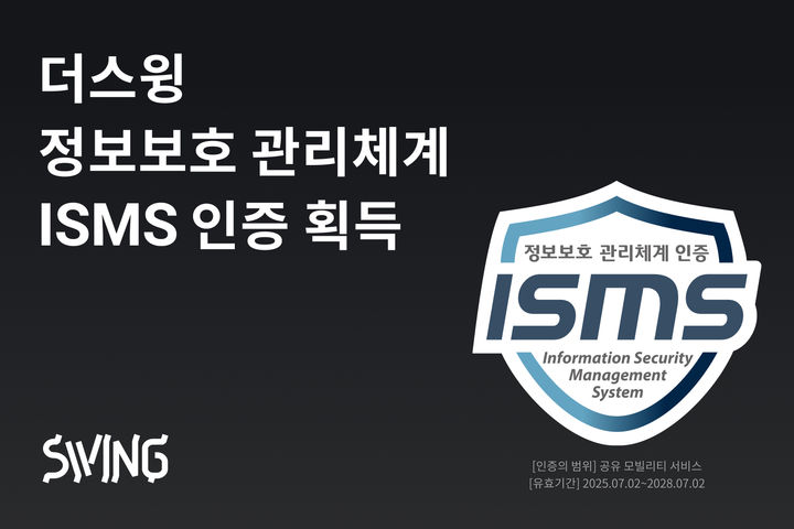 [서울=뉴시스] 더스윙이 정보보호 관리체계 최고 권위 ISMS 인증을 받았다고 22일 밝혔다.(사진=더스윙 제공) *재판매 및 DB 금지