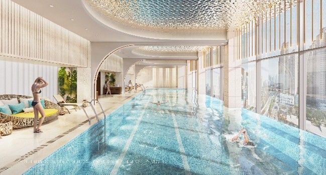 [부산=뉴시스] 르엘 리버파크 센텀의 대표적 커뮤니티 시설인 아쿠아 풀 이미지. (사진=롯데건설 제공) 2025.07.23. photo@newsis.com *재판매 및 DB 금지