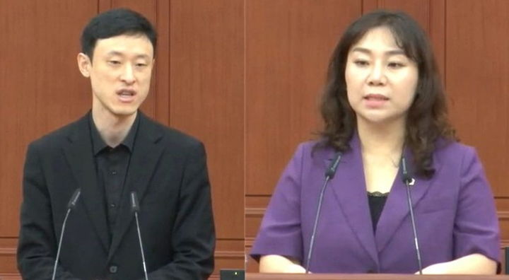 [대전=뉴시스]조명휘 기자 = (왼쪽부터) 이중호(국민의힘·서구5), 김민숙(더불어민주당·비례) 대전시의원이 23일 제288회 임시회 제3차 본회의에서 시민사회 지원과 관련된 조례안 폐지 안건에 대해 토론하고 있다. 2025.07.23. photo@newsis.com *재판매 및 DB 금지