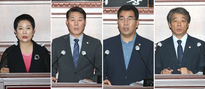 [정읍=뉴시스] 23일열린 정읍시의회의 제305회 임시회 제2차 본회의, 왼쪽부터 황혜숙 의원, 정상철 의원, 이상길 의원, 이도형 의원이 '5분 자유발언'을 하고 있다. *재판매 및 DB 금지