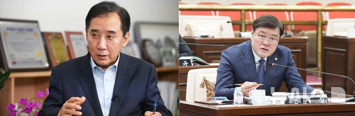 [포천=뉴시스] 박윤국 민주당 포천·가평지역위원장(왼쪽)과 연제창 포천시의원. (사진=가나다순) 재판매 및 DB 금지.