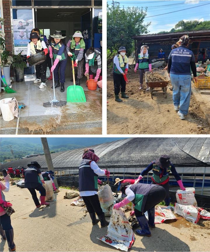 경남여성민방위기동대 연합회, 지난 20일부터 폭염 속 수해 복구 지원 구슬땀.(사진=경남도 제공) 2025.07.25. *재판매 및 DB 금지