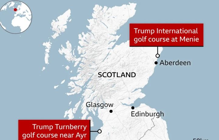 [서울=뉴시스] 트럼프의 스코틀랜드 골프장 위치(출처: BBC) 2025.07.25. *재판매 및 DB 금지