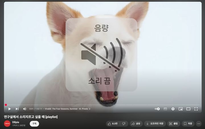 [서울=뉴시스]학술연구정보 서비스를 운영하는 DBpia(디비피아·누리미디어)가 유튜브 채널을 통해 공개한 '연구실에서 소리 지르고 싶을 때' 플레이리스트가 재생되고 있다. (사진=디비피아 유튜브 갈무리) 2025.07.25. photo@newsis.com *재판매 및 DB 금지