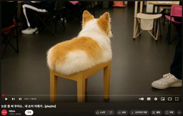 [서울=뉴시스]학술연구정보 서비스를 운영하는 DBpia(디비피아·누리미디어)가 유튜브 채널을 통해 공개한 '논문 좀 써 주이소.. 내 손이 이래가..' 플레이리스트가 재생되고 있다. (사진=디비피아 유튜브 갈무리) 2025.07.25. photo@newsis.com *재판매 및 DB 금지