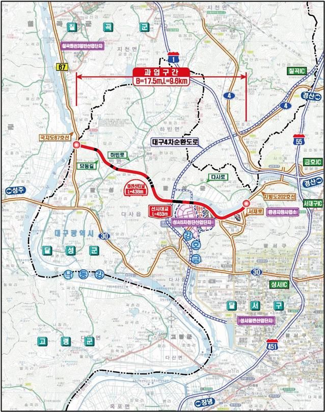 [대구=뉴시스] ‘대구 다사~경북 왜관 광역도로 건설사업’의 위치도(사진=대구시 제공) 2025.07.28 photo@newsis.com *재판매 및 DB 금지