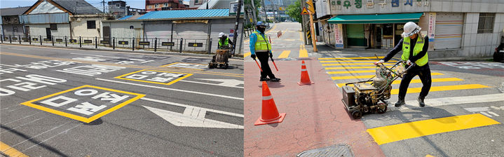 [광주=뉴시스] 광주 어린보호구역 기종점, 노란색 횡단보도 설치. (사진=광주시 제공) 2025.07.28. photo@newsis.com *재판매 및 DB 금지