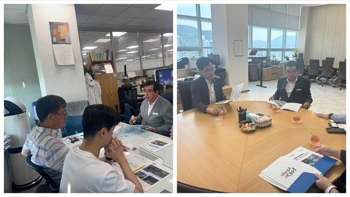 [보령=뉴시스] 기획재정부(왼쪽)와 행정안전부를 잇따라 방문, 지역 주요사업에 대한 적극적인 지원을 요청하고 있는 김동일 보령시장. (사진=보령시청 제공) *재판매 및 DB 금지