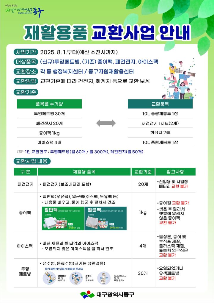 [대구=뉴시스] 대구 동구 재활용품 교환사업 안내 포스터. (사진=대구 동구 제공) 2025.07.29. photo@newsis.com *재판매 및 DB 금지