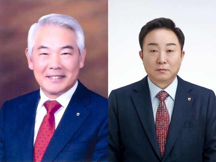 [부산=뉴시스] 부산축산농협 김태용(왼쪽) 조합장과 명지농협 문웅섭 조합장. (사진=부산농협 제공) 2025.07.29. photo@newsis.com *재판매 및 DB 금지