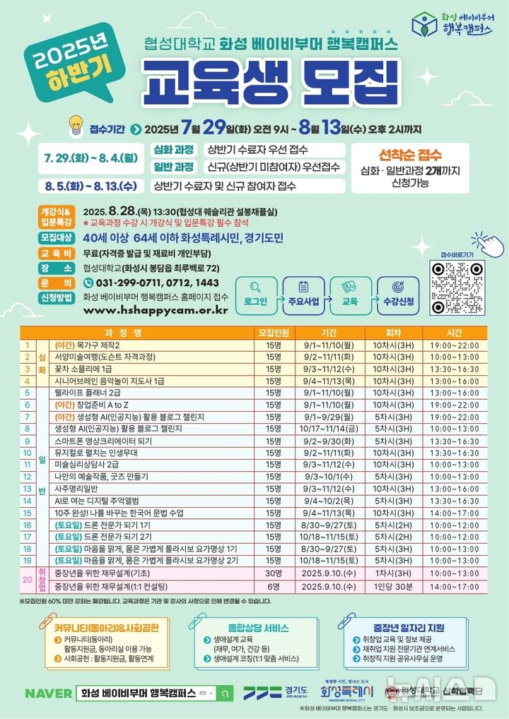 [화성=뉴시스] 화성시 베이비부머 행복캠퍼스 하반기 교육과정 홍보물 (사진=화성시 제공) 2025.07.29.photo@newsis.com