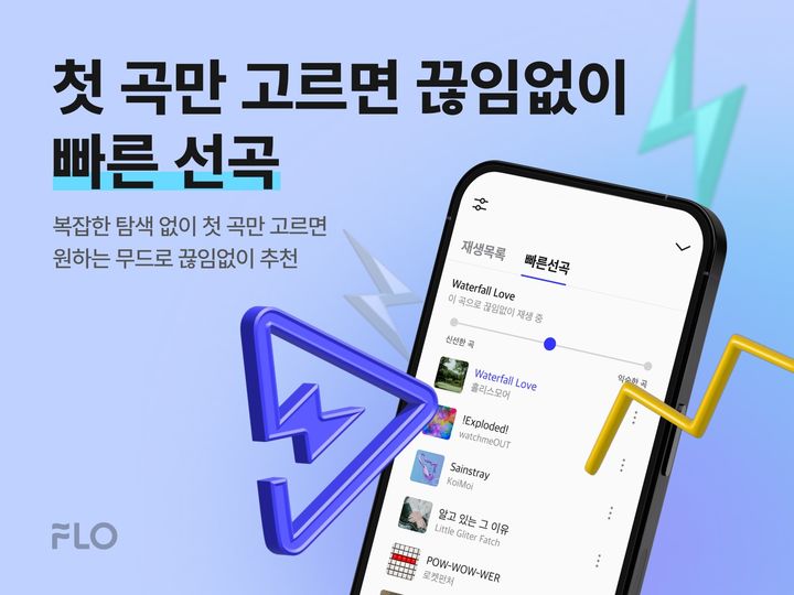 [서울=뉴시스] 드림어스컴퍼니 음악플랫폼 플로(FLO)가 인공지능(AI) 기반 개인화 추천 기술을 활용한 '빠른 선곡' 기능을 추가했다고 30일 밝혔다. (사진=드림어스컴퍼니 제공) *재판매 및 DB 금지
