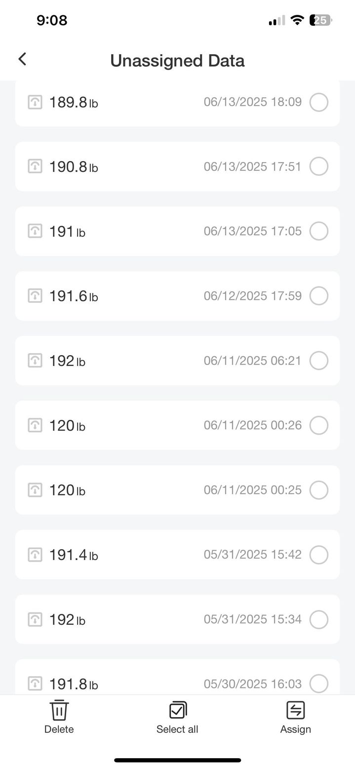 [서울=뉴시스] 소셜미디어에 디지털 체중계 기록으로 남편의 불륜을 의심하고 있다는 여성이 올린 체중계 기록.(사진=레딧(Reddit)갈무리).2025.07.30 *재판매 및 DB 금지