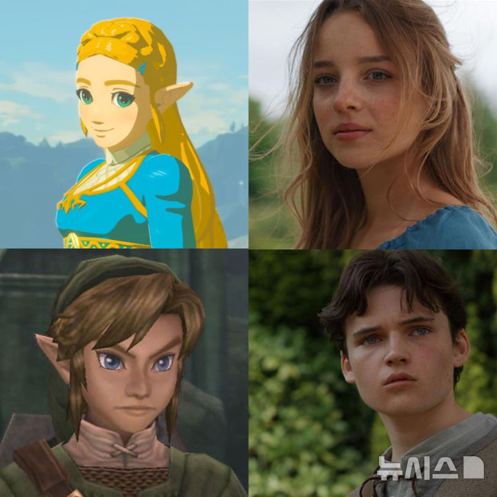 [뉴시스] '젤다의 전설' 젤다(공주)·링크(용사) 원작 캐릭터(왼쪽)와 실사 배우(오른쪽). (사진=엑스 갈무리) *재판매 및 DB 금지