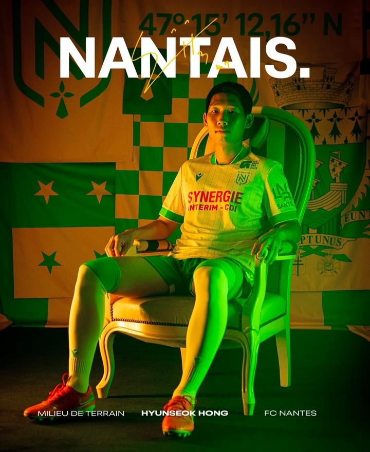 [서울=뉴시스] 프랑스 프로축구 리그1 낭트에 합류한 홍현석. (사진=낭트 SNS 캡처) 2025.07.31. photo@newsis.com *재판매 및 DB 금지