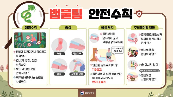[세종=뉴시스] 뱀물림 사고 안전수칙(사진=질병관리청) *재판매 및 DB 금지