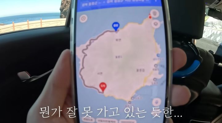 [뉴시스] 유튜버가 확인한 내비게이션 예상 경로와 당시 위치(빨간 점). (출처=유튜브 '웅이woongei') *재판매 및 DB 금지