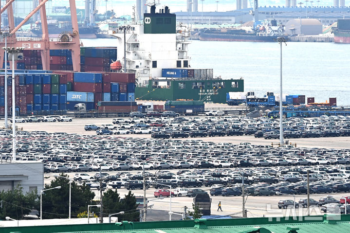 [평택=뉴시스] 김종택 기자 = 한미 관세협상이 타결된 지난 31일 경기 평택시 포승읍 평택항 자동차 전용부두에 선적을 기다리는 수출용 차량이 세워져 있다. 2025.08.04. jtk@newsis.com