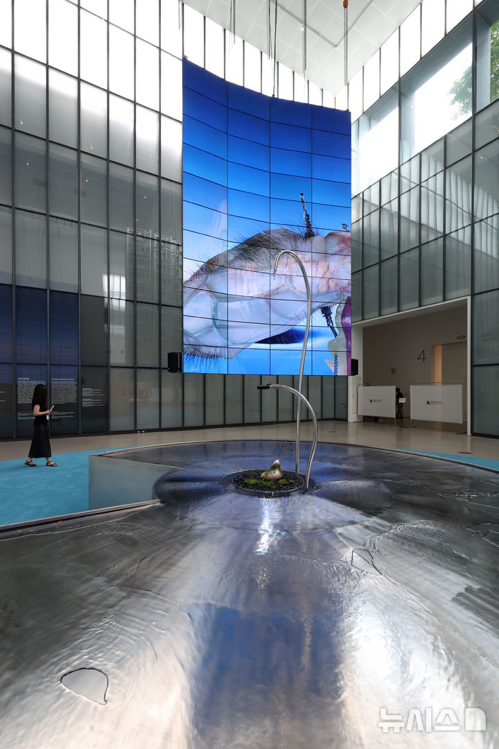 [서울=뉴시스] 박진희 기자 = 국립현대미술관은 LG전자와 파트너십을 맺고, 올해 처음 선보이는 MMCA·LG OLED 시리즈 2025-추수 '아가몬 대백과: 외부 유출본' 기자간담회를 31일 서울 종로구 국립현대미술관 서울에서 갖고 작품을 선보이고 있다. 추수(TZUSOO) 작가는 디지털 네이티브 세대로서 사이버 생태계와 현실이 교차하는 새로운 정체성을 탐구하며, 영상, 설치, 조각, 회화 등 다양한 매체를 넘나들며 작업한다. 2025.07.31. pak7130@newsis.com