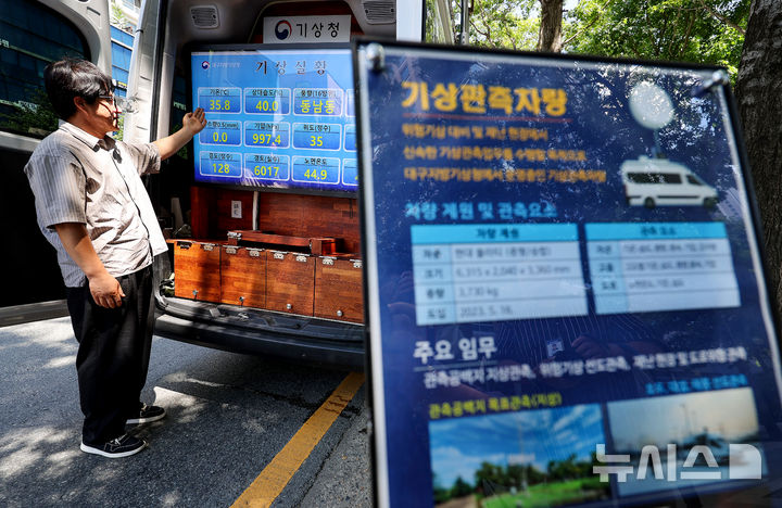 [대구=뉴시스] 대구 중구 국채보상운동기념공원 일대 도로에서 대구지방기상청이 이동식 관측 차량을 이용해 기온, 습도, 노면온도 등을 측정하는 특별 기상 관측을 실시하고 있다. (사진=뉴시스DB) 2025.08.06. photo@newsis.com