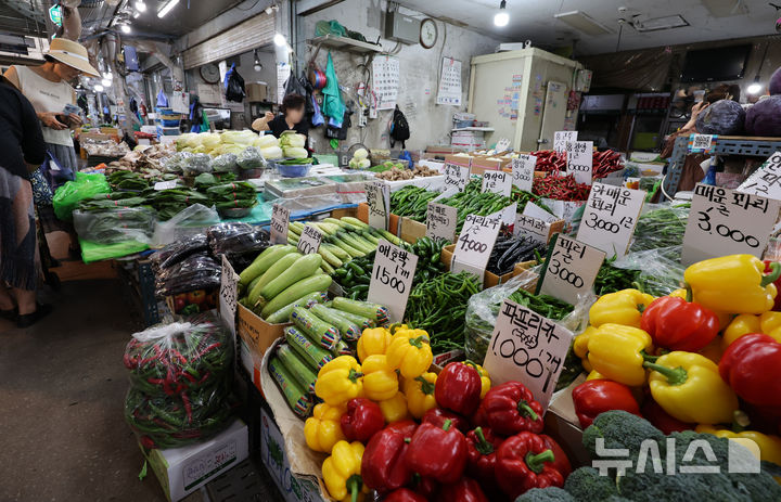 [서울=뉴시스] 이영환 기자 = 31일 오후 서울 동대문구 청량리종합시장에서 농산물이 판매되고 있다. 2025.07.31. 20hwan@newsis.com