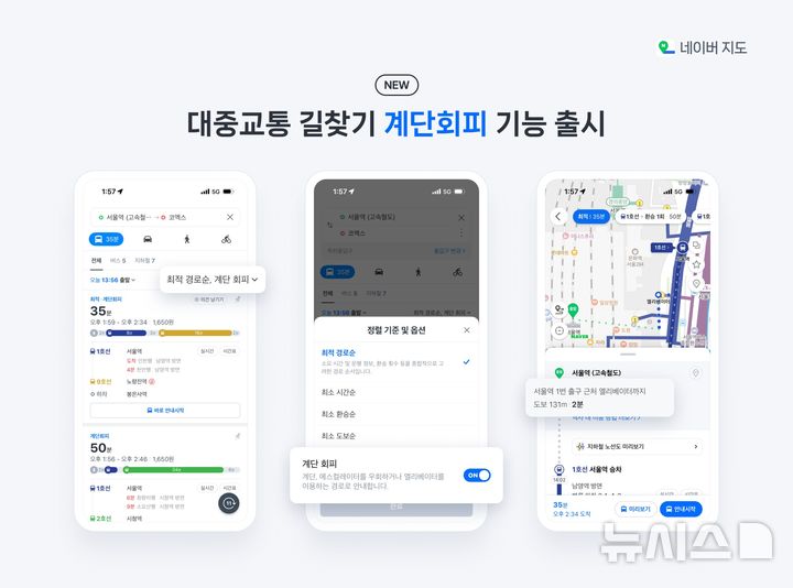 [서울=뉴시스] 네이버 지도는 이용자가 이동 과정에서의 제약 없이 목적지까지 편리하게 이동할 수 있도록 대중교통 길찾기에 계단회피 경로 안내 기능을 추가했다고 1일 밝혔다. (사진=네이버 제공)