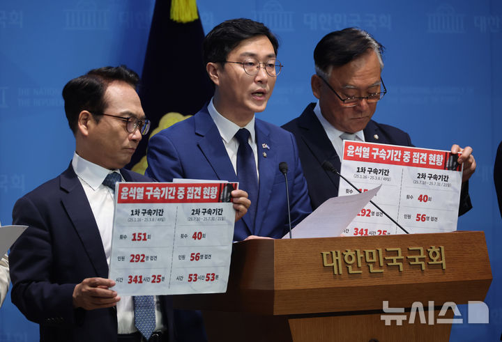 [서울=뉴시스] 김명년 기자 = 장경태 더불어민주당 3대특검(내란·김건희·순직해병) 종합대응 특별위원회 간사가 1일 오전 서울 여의도 국회 소통관에서 '윤석열 전 대통령 서울구치소 특혜접견 등에 관한 기자회견'을 열고 발언하고 있다. 2025.08.01. kmn@newsis.com