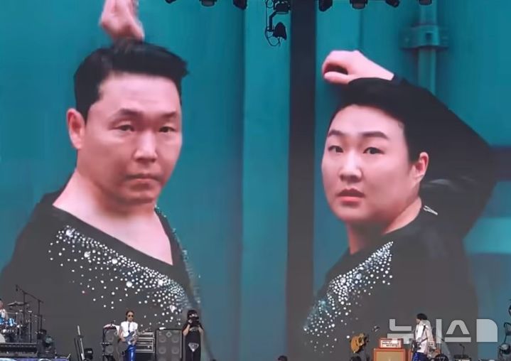 [뉴시스] 가수 싸이(왼쪽)와 개그우먼 이수지(오른쪽). (사진=탁현민 자문관 페이스북)