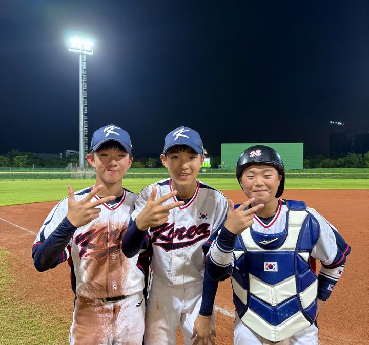 U-12 야구대표팀의 양레오, 권윤서, 민동현(왼쪽부터). 2025.08.02. (사진=대한야구소프트볼협회 제공) *재판매 및 DB 금지