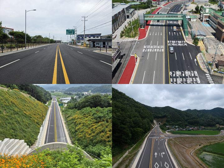 [서울=뉴시스] 일반국도 3개 노선과 국가지원지방도(국지도) 1개 노선의 확장·개량 사업이 마무리되고 8월 중 개통한다. 왼쪽 위부터 경북 김천 국도 59호선, 경기 안성 국도 38호선, 전북 진안-무주 국지도 49호선, 경기 연천 국도 3호선의 모습. 2025.08.03. (사진=국토교통부 제공) photo@newsis.com *재판매 및 DB 금지