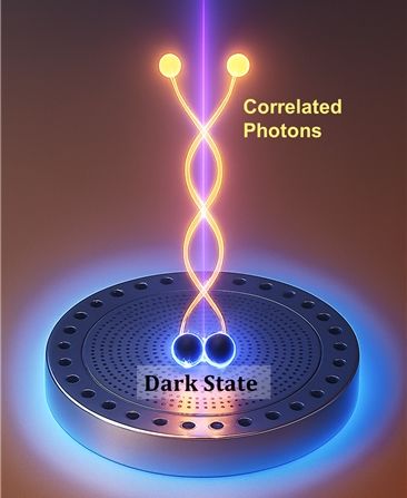 [울산=뉴시스] 구미현 기자 = 두 양자점이 만든 암흑상태와 쌍광자 방출 모식도. photo@newsis.com *재판매 및 DB 금지