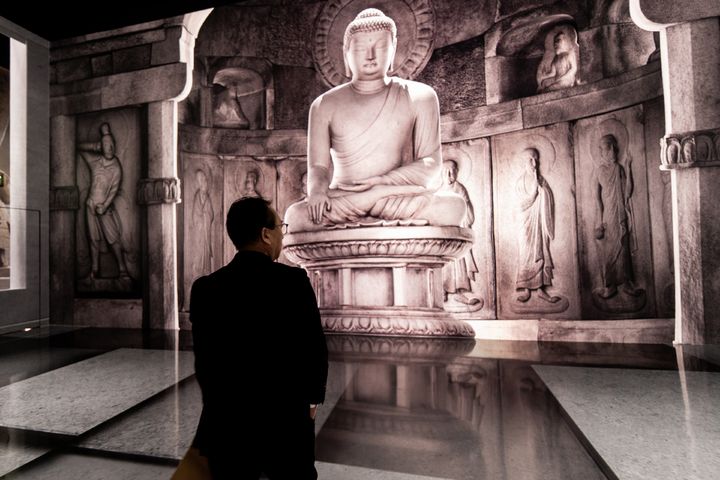 [서울=뉴시스] 미국 라스베이거스 아르떼뮤지엄 국가유산 미디어아트 '이음을 위한 공유' 전시 현장 (사진=국가유산청 제공) 2025.08.05. photo@newsis.com *재판매 및 DB 금지