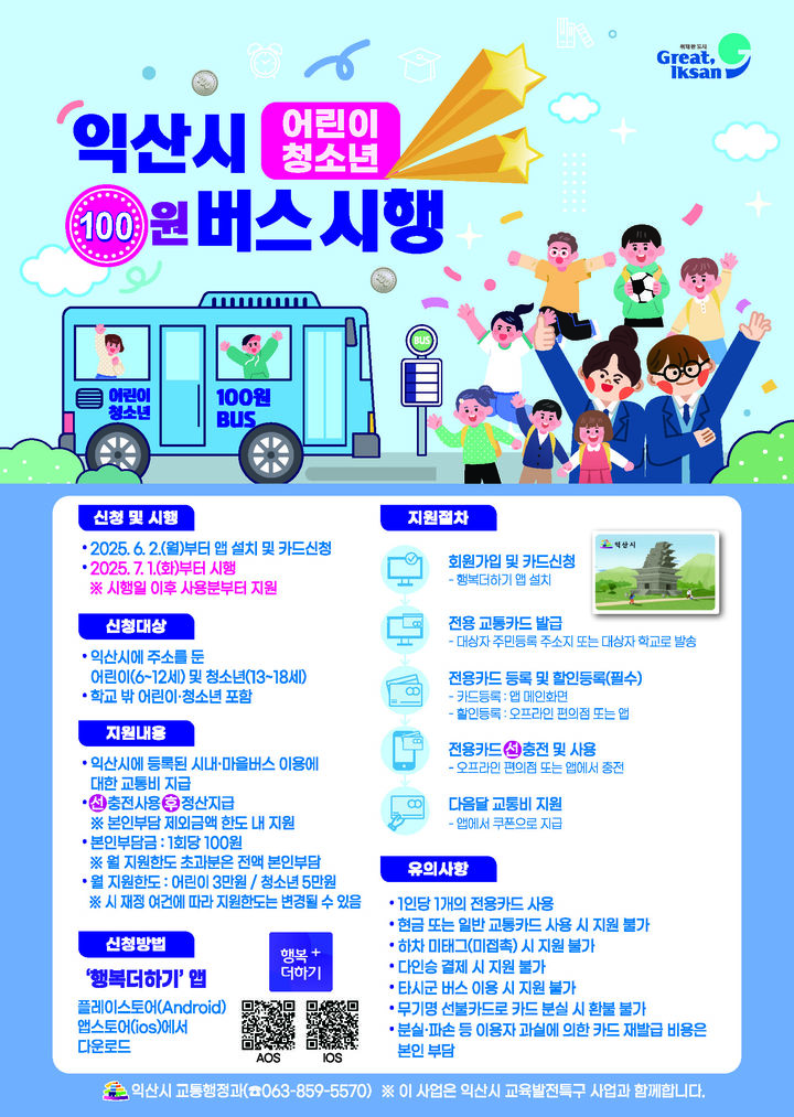 익산시 '어린이·청소년 100원 버스', 신청자 1만명 넘었다