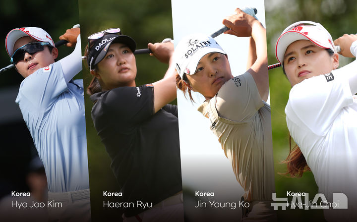 [서울=뉴시스]LPGA 국가대항전 한국 대표로 김효주, 유해란, 고진영, 최혜진(왼쪽부터). (사진=한화 라이프플러스 인터내셔널 크라운 대회 조직위원회 제공)