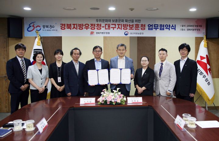 [대구=뉴시스]경북지방우정청은 대구지방보훈청과 5일 경북우정청에서 광복 80주년을 맞아 '대구·경북 빛나는 독립의 기억' 특별우표 발행과 보훈문화 확산을 위한 업무협약(MOU)을 체결했다.(사진=경북우정청 제공) photp@newsis.com *재판매 및 DB 금지