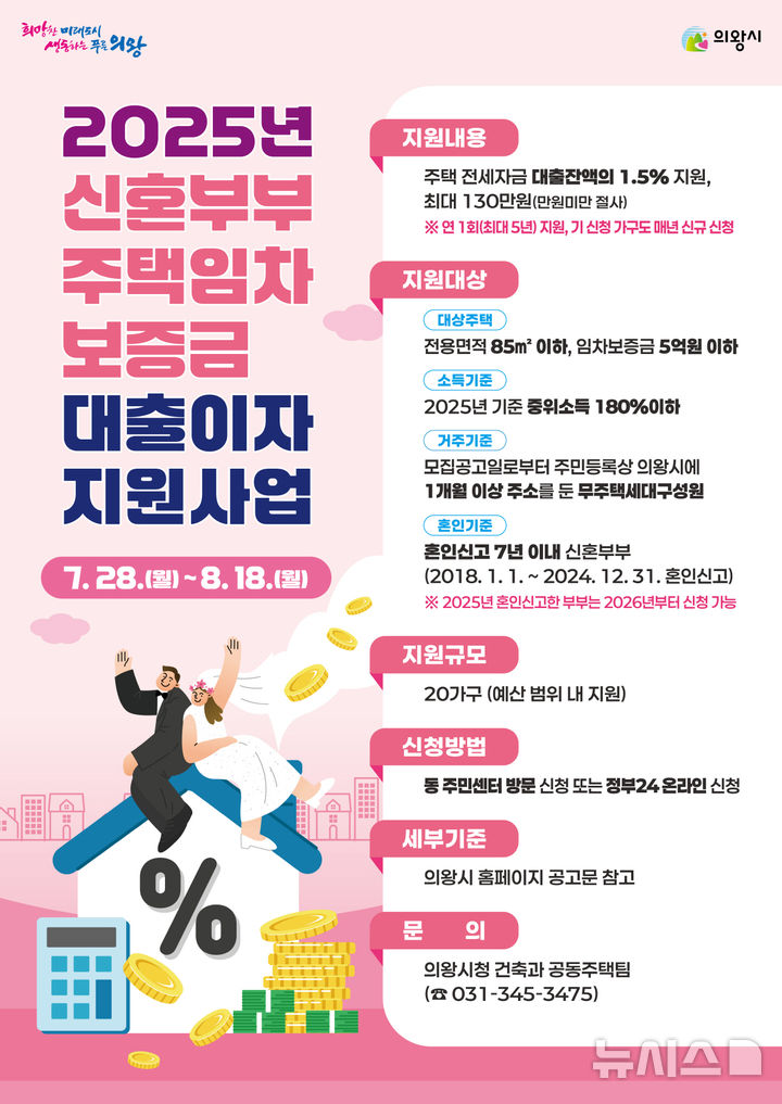 [의왕=뉴시스] 의왕시가 신혼부부 주택임차 보증금 대출이자를 지원한다. (안내문=의왕시 제공).2025.08.05.photo@newsis.com