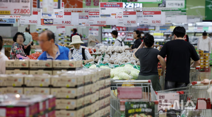 [서울=뉴시스] 조성우 기자 = 5일 서울의 한 대형마트에서 시민이 장을 보고 있다. 2025.08.05. xconfind@newsis.com