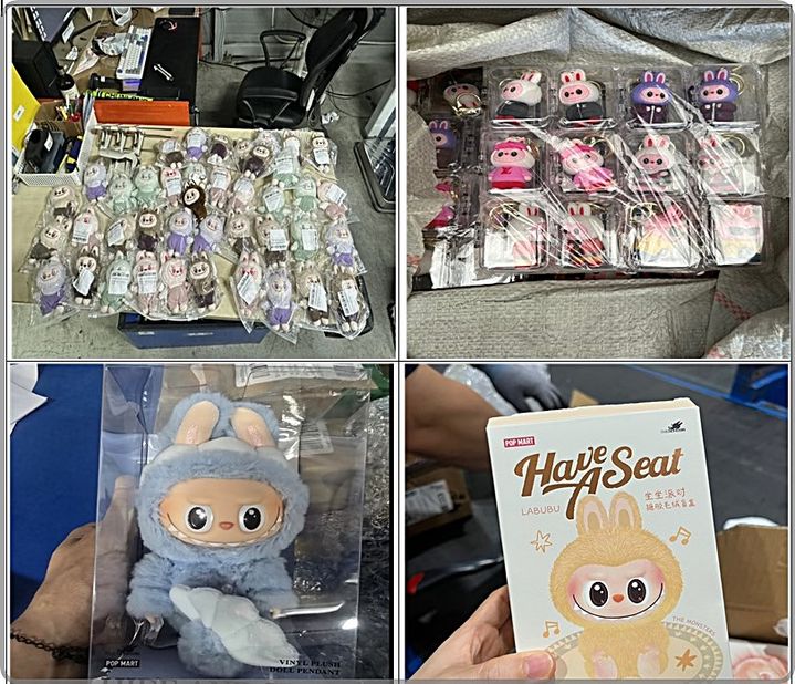 [대전=뉴시스] 세관당국에 적발된 위조 의심 라부부(labubu) 제품들.(사진=관세청 제공) *재판매 및 DB 금지