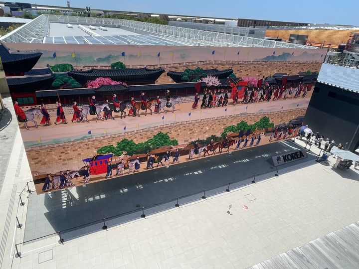 [서울=뉴시스] 오사카 엑스포 한국관 '조선왕실 행차' 미디어아트 (사진=국가유산진흥원 제공) 2025.08.06. photo@newsis.com *재판매 및 DB 금지