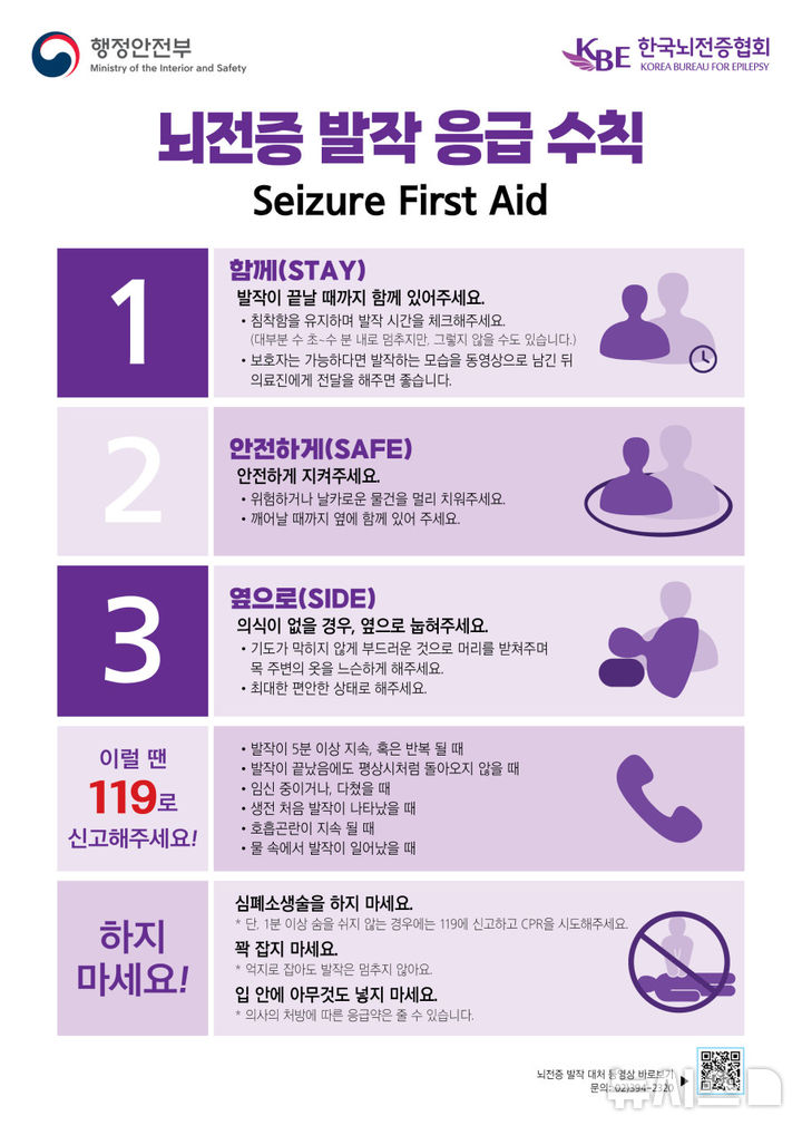 [서울=뉴시스] 뇌전증 발작 응급 수칙. (사진= 한국뇌전증협회 제공)