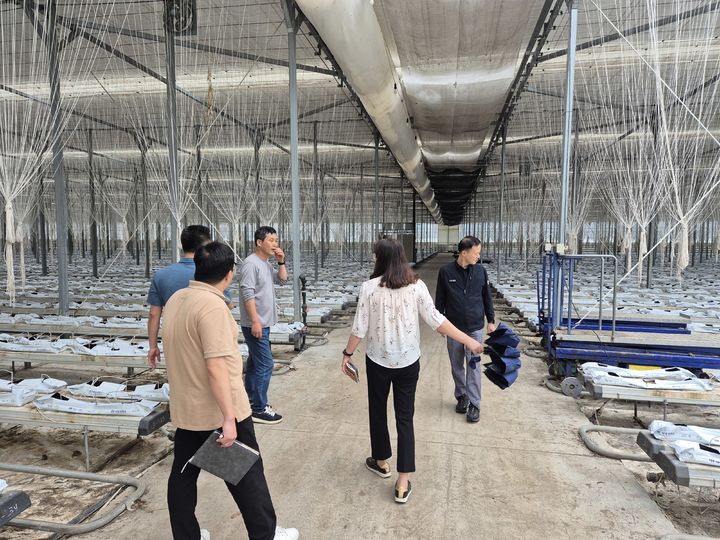 [고성=뉴시스] 신정철 기자= 경남 고성군은 6일, 폭염이 연일 지속됨에 따라 외국인 근로자를 고용하고 있는 농가를 대상으로 온열질환 예방 지도 점검을 실시했다. 사진은 현장 점검 모습.(사진=고성군 제공).2025.08.06. photo@newsis.com *재판매 및 DB 금지