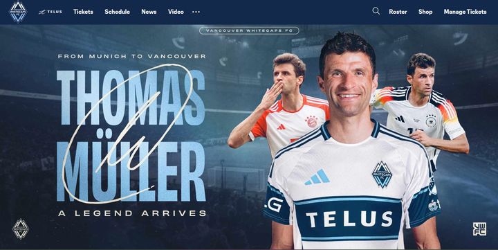 [서울=뉴시스] 미국 프로축구 메이저리그사커(MLS) 밴쿠버 화이트캡스에 입단한 토마스 뮐러. (사진=밴쿠버 화이트캡스 홈페이지 캡처) 2025.08.07. photo@newsis.com *재판매 및 DB 금지